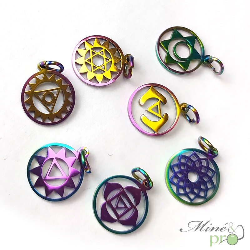 Chakras en acier inoxydable 13mm - lot de 7 Chakras en acier inoxydable 13mm - lot de 7