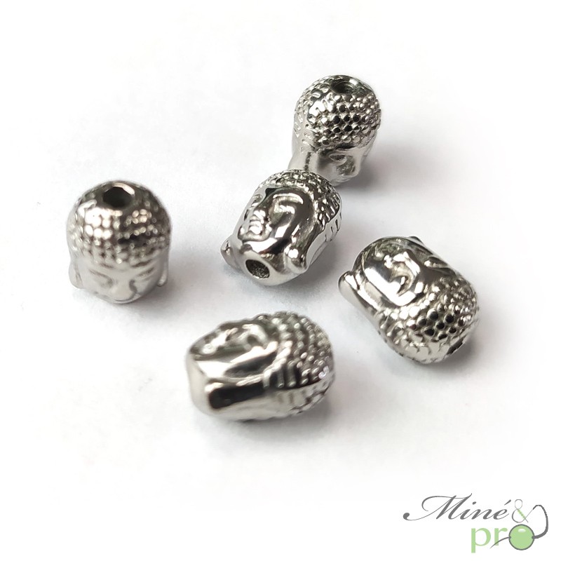 Tête de Bouddha en acier inoxydable 10mm - lot de 5 Tête de Bouddha en acier inoxydable 10mm - lot de 5