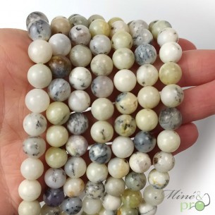 Opale dendrite en perles rondes 8mm - fil complet