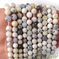 Opale dendrite en perles rondes 6mm - fil complet