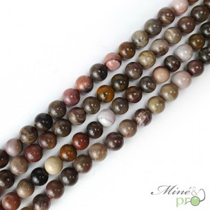Bois fossile en perles rondes 10mm - fil complet