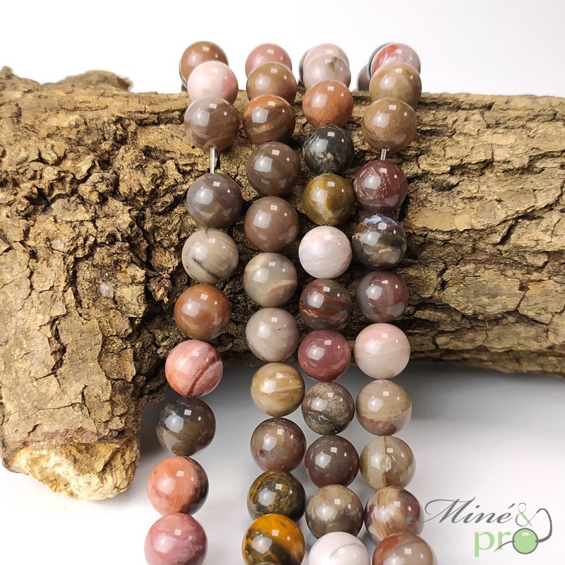 Bois fossile en perles rondes 10mm - fil complet Bois fossile en perles rondes 10mm - fil complet
