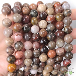 Bois fossile en perles rondes 10mm - fil complet