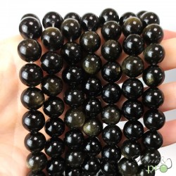Obsidienne dorée en perles rondes 10mm - fil complet