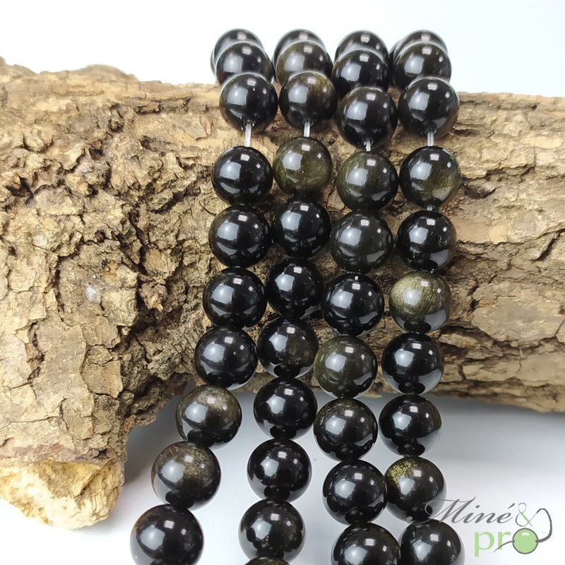MJDCB 43 Pièces Perles Obsidienne Dorée 8mm - Perles Naturelles Pour Bijoux Et Bracelets