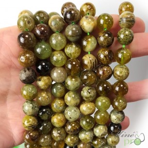Grenat vert en perles rondes 10mm - fil complet