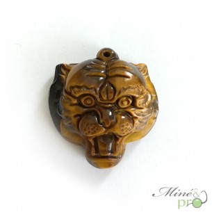 Tête de tigre en Oeil de tigre - percée - Grossiste en cabochons percés Lithothérapie Bouches du Rhone