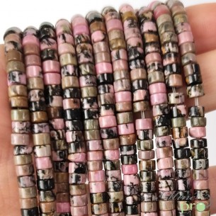 Rhodonite rose et noire en rondelles heishi 4mm - fil complet