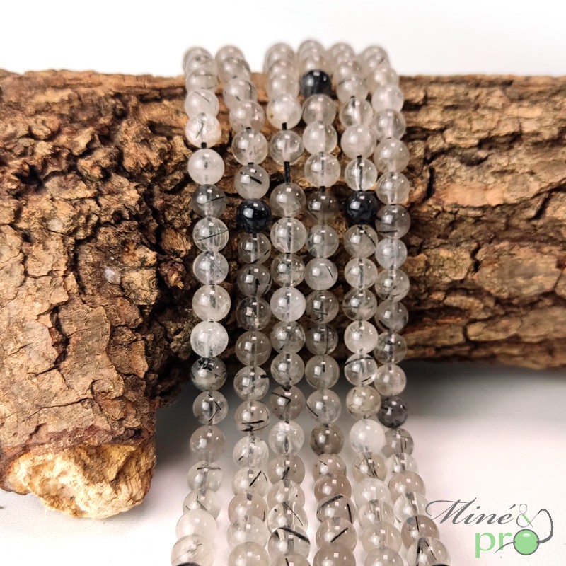 Quartz Tourmaline AA en perles rondes 6mm - fil complet