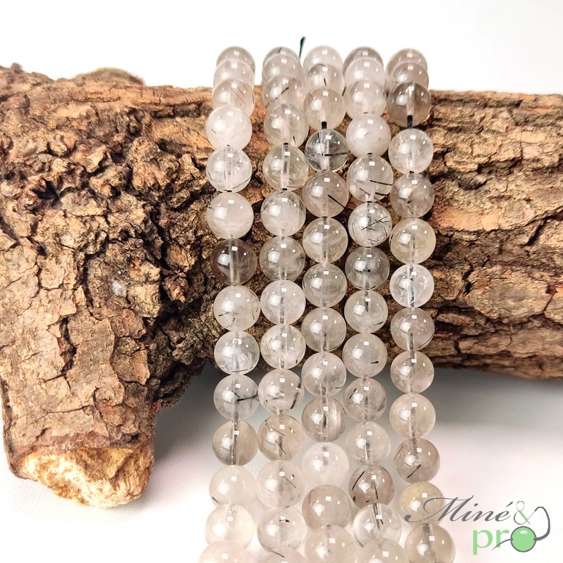 Quartz Tourmaline AA en perles rondes 8mm - fil complet