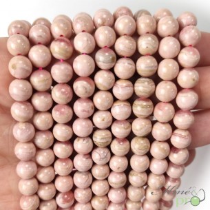 Rhodochrosite (Pérou) en perles rondes 6mm - fil complet