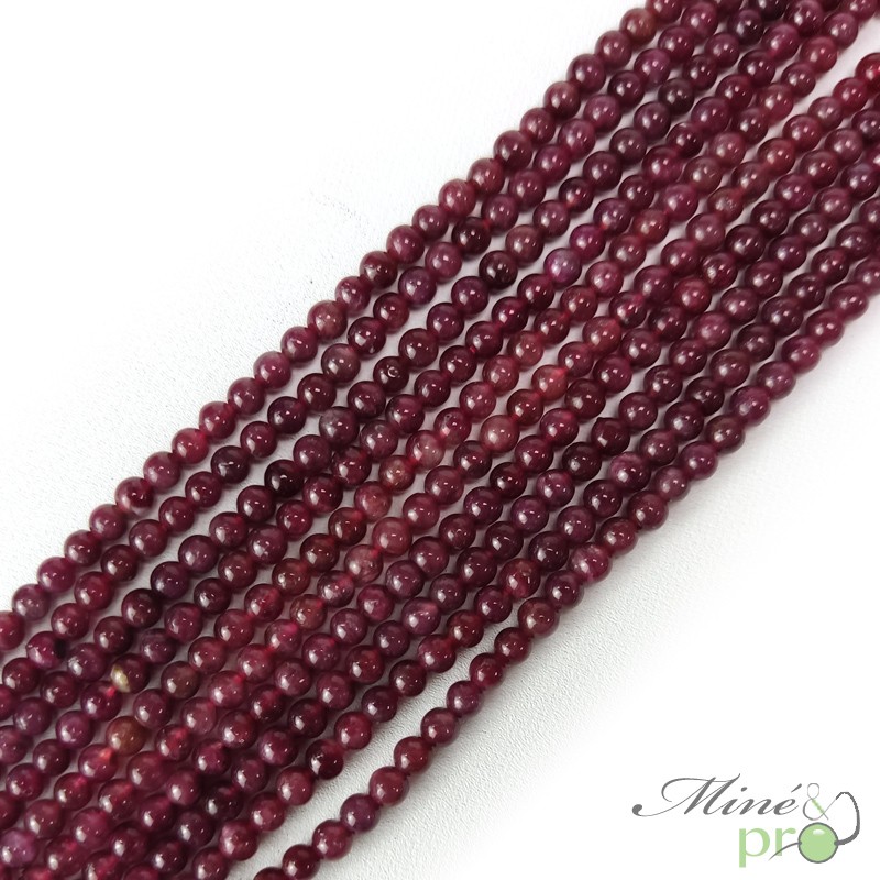 Tourmaline rose en perles rondes 4mm - fil complet
