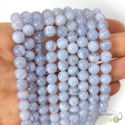 Calcédoine bleue A en perles rondes 6mm - fil complet