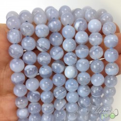 Calcédoine bleue A en perles rondes 8mm - fil complet