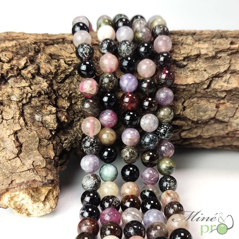 Tourmaline mixte B en perles rondes 8mm - fil complet