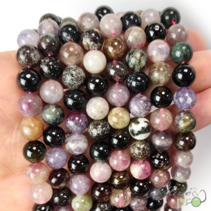 Tourmaline mixte B en perles rondes 8mm - fil complet