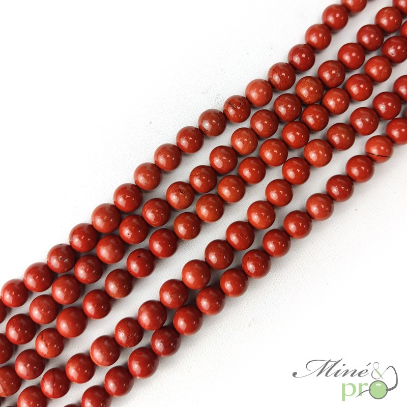 Jaspe rouge en perles rondes 8mm - fil complet