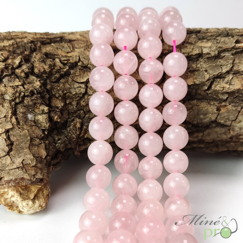 Quartz rose en perles rondes 10mm - fil complet