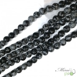 Obsidienne neige naturelle (mouchetée) en perles rondes 8mm - fil complet