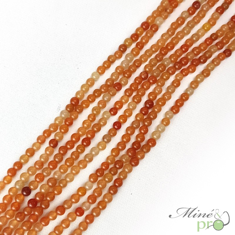 Aventurine orange en perles rondes 4mm - fil complet