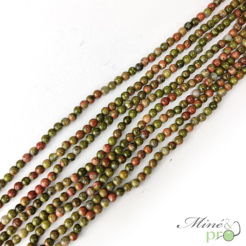 Unakite en perles rondes 4mm - fil complet