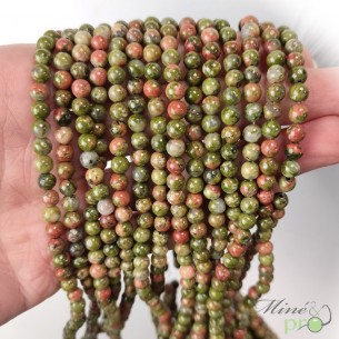 Unakite en perles rondes 4mm - fil complet