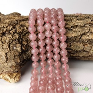 Quartz fraise en perles rondes 8mm - fil complet