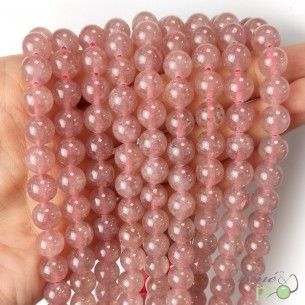 Quartz fraise en perles rondes 8mm - fil complet
