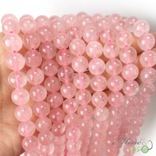 Quartz rose en perles rondes 10mm - fil complet