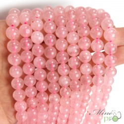 Quartz rose en perles rondes 8mm - fil complet