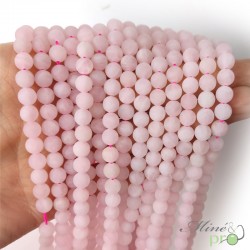 Quartz rose MAT en perles rondes 6mm - fil complet