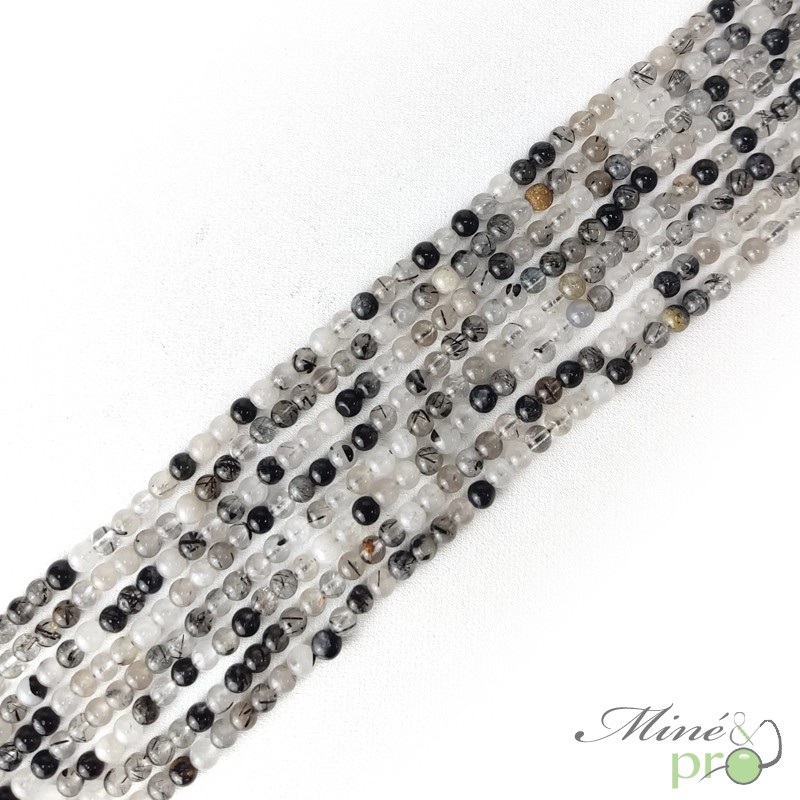 Quartz Tourmaline A+ en perles rondes 4mm - fil complet