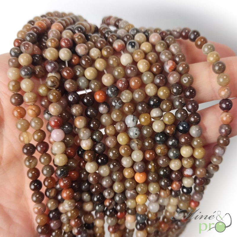 Bois fossile en perles rondes 4mm - fil complet Bois fossile en perles rondes 4mm - fil complet