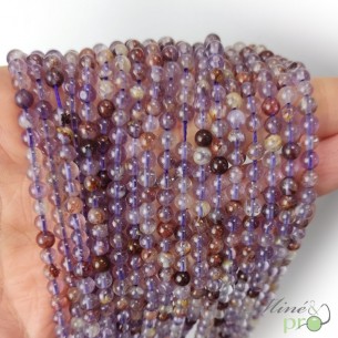 Améthyste goethite (Super seven) en perles rondes 4mm - fil complet