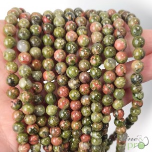 Unakite en perles rondes 6mm - fil complet