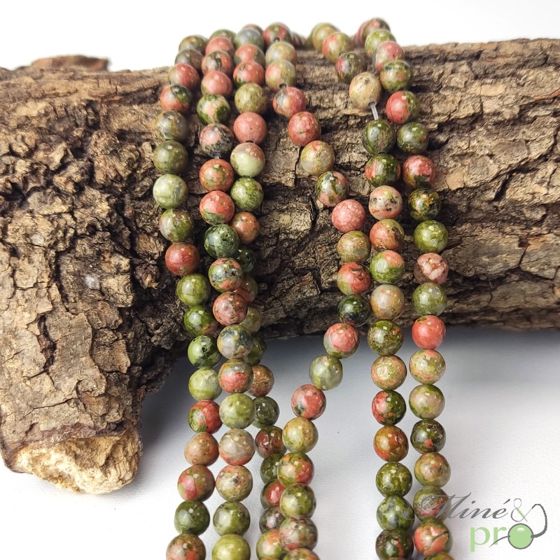 Unakite en perles rondes 6mm - fil complet