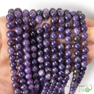 Lépidolite A en perles rondes 6mm - fil complet