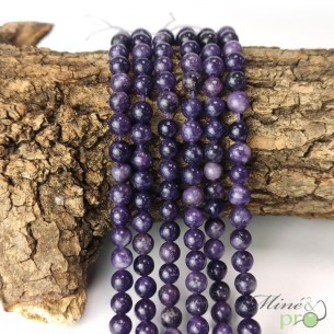 Lépidolite A en perles rondes 6mm - fil complet