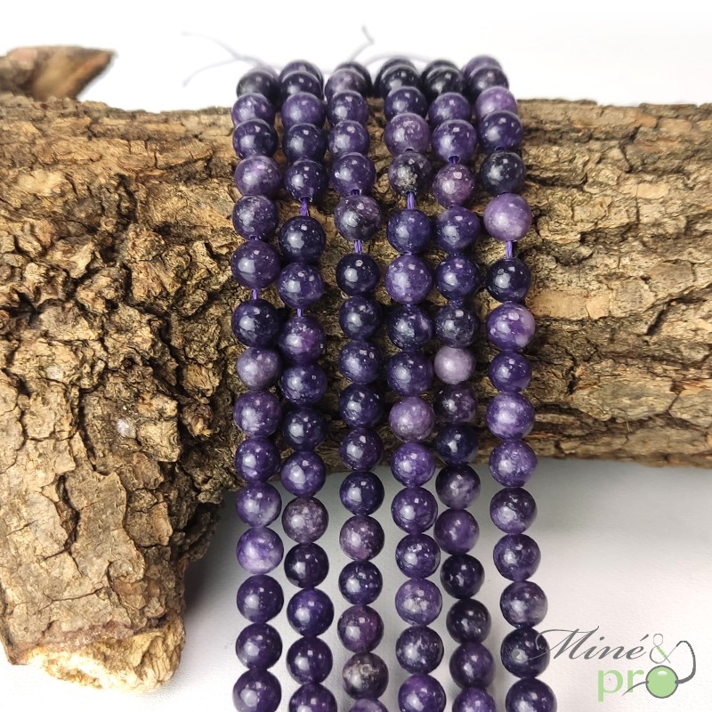 Lépidolite A en perles rondes 6mm - fil complet
