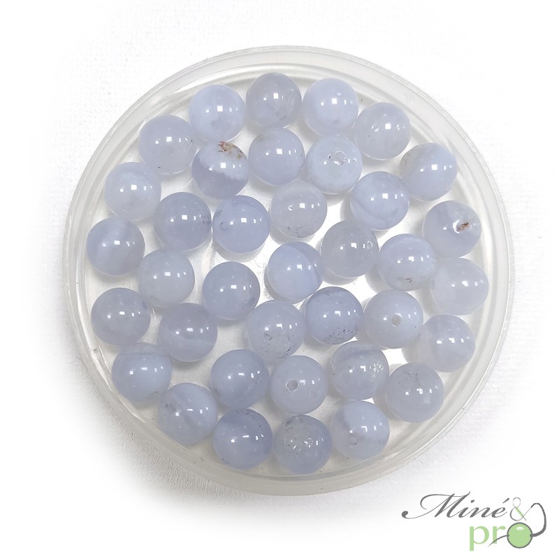 Calcédoine bleue A en perles rondes 8mm - lot de 10 Calcédoine bleue A en perles rondes 8mm - lot de 10