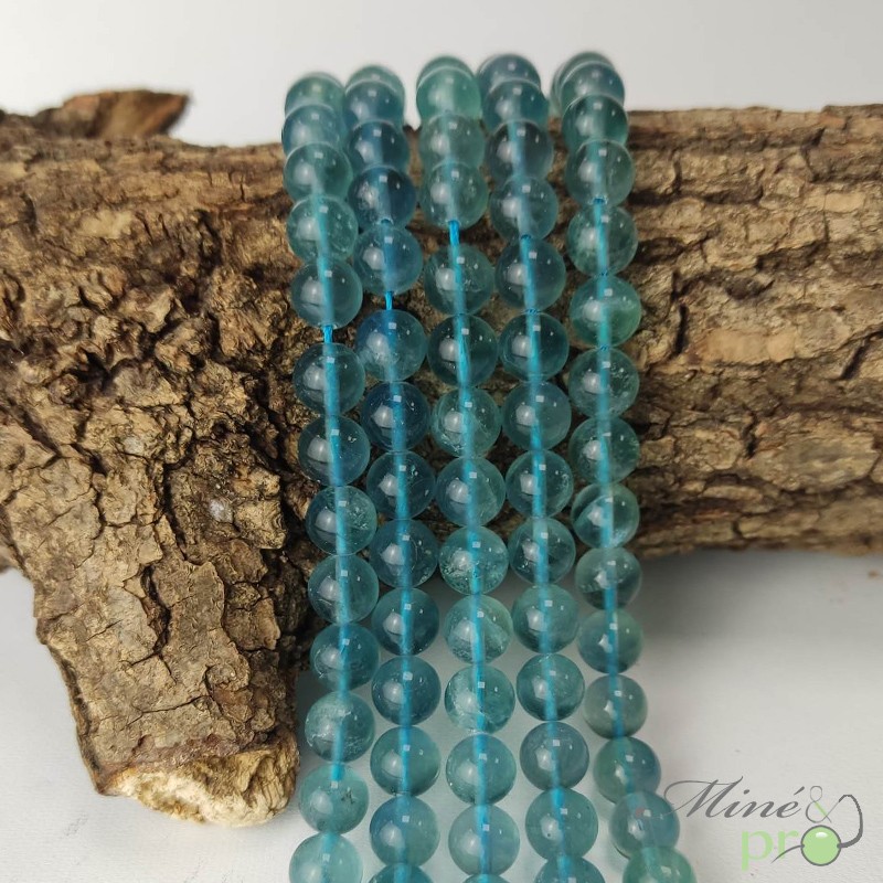 Fluorite bleue en perles rondes 8mm - fil complet