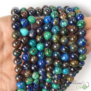 Azurite naturelle en perles rondes 8mm - fil complet