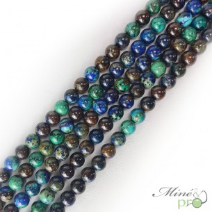 Azurite naturelle en perles rondes 8mm - fil complet