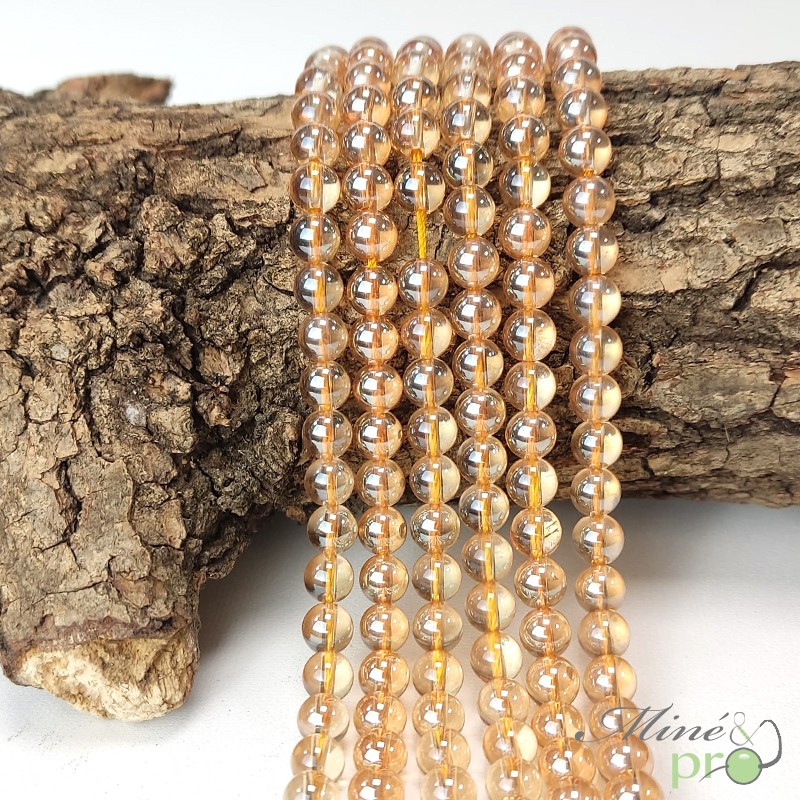 Aqua aura quartz sunset en perles rondes 6mm - fil complet