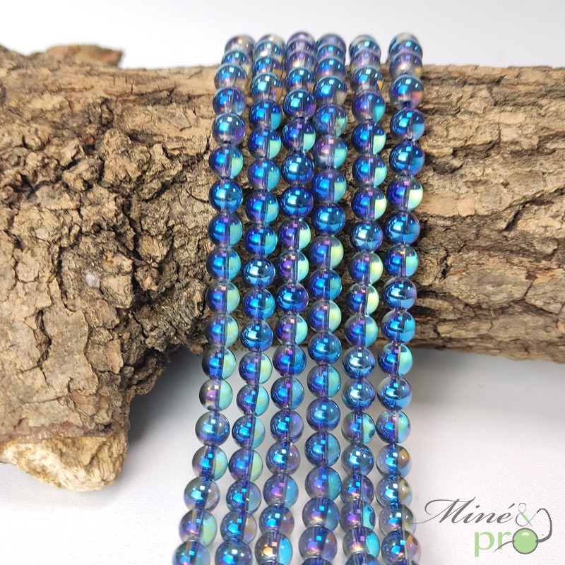 Aqua aura quartz violet en perles rondes 6mm - fil complet - grossiste perles en pierres naturelle
