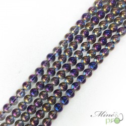 Aqua aura quartz doré-violet en perles rondes 8mm - fil complet