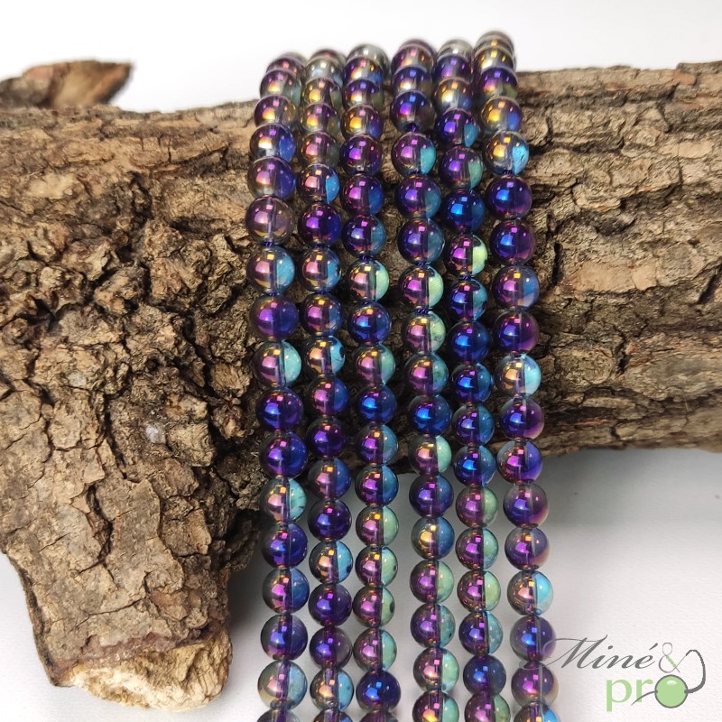 Aqua aura quartz doré-violet en perles rondes 6mm - fil complet