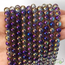 Aqua aura quartz doré-violet en perles rondes 6mm - fil complet