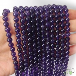 Améthyste foncée en perles rondes 6mm - fil complet - grossiste de perles naturelles