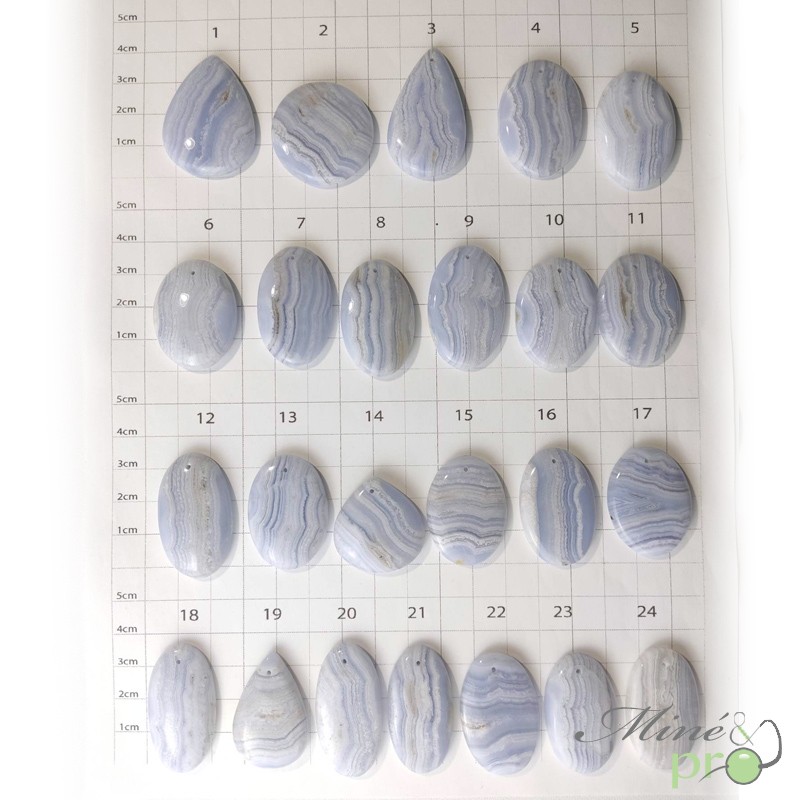 Calcédoine bleue - cabochons percés